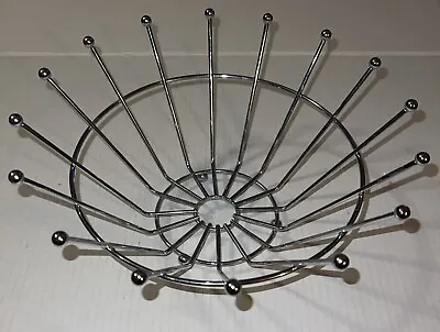 Vintage Mid Century Modern MCM Atomic Chrome Metal Round Wire Fruit Bowl Holder • $34.86