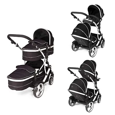 Duellette Twins Black Double Tandem Pushchair Suitable From Birth Up To 3 Years • £599.99