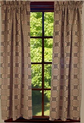 $89.99 • Buy New Primitive Colonial Coverlet BRICK BLACK LOVERS KNOT PANELS Drapes Curtains