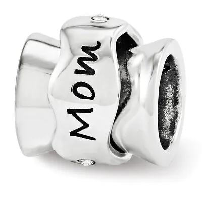 Sterling Silver And Crystal Mom I Love You Spinner Bead Charm • $55.98