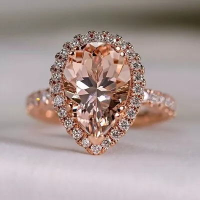 3Ct Pear Cut Lab-Created Morganite Women Engagement Ring 14k Rose Gold Plated • $90