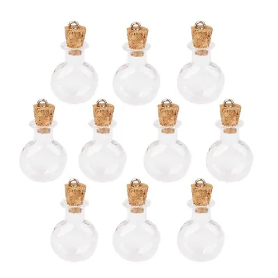 $9.67 • Buy 10pcs Tiny Round Flat Glass Bottle Jars Vial Cork Stopper Pendant