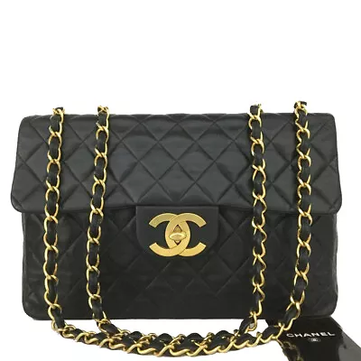 CHANEL Maxi Jumbo 34 Quilted Matelasse XL Lambskin W/Chain Shoulder Bag/4W1484 • $1175