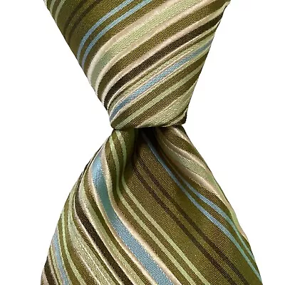 TED BAKER London Men's 100% Silk Necktie USA Designer STRIPED Green/Blue EUC • $31.99