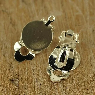 Silver Plated Clip On Earrings Blanks With 12mm Flat Pads  Or Rubber Pads • £2.95