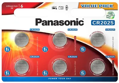 6 X Panasonic CR2025 3V Lithium Coin Cell Battery 2025 • £5.39