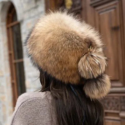 Women Thick Warm Natural Full Fox Fur Hats Russian Ski Ears Caps Winter Outdoor • $67.49