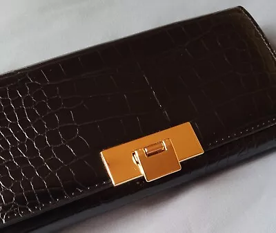 Jasper Conran Black Croc Patent Leather Look Elongated Clutch Purse Wallet  • £2.64