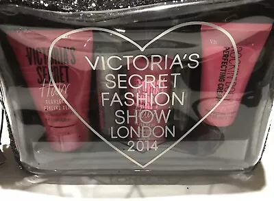 Victorias Secret 2014 FASHION SHOW  SET Bombshell Cosmetic Black Glitter Bag NEW • $79