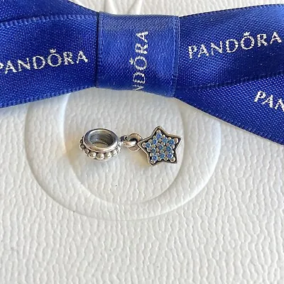 $29 • Buy Authentic Pandora Silver Blue CZ Hanging Pave Star Charm #791024CZB