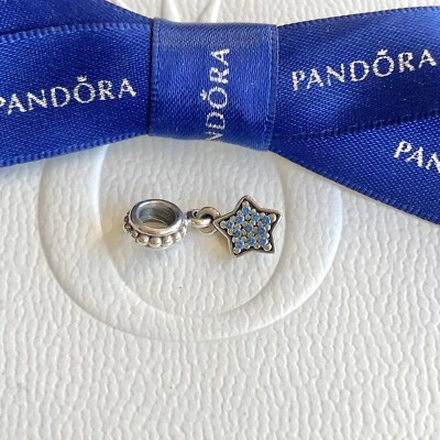 $29 • Buy Authentic Pandora Silver Blue CZ Hanging Pave Star Charm #791024CZB