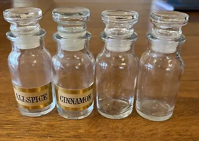 Lot Of 4 Vintage Clear Glass Spice Jars AllspiceCinnamon 2 Plain Glass • $30