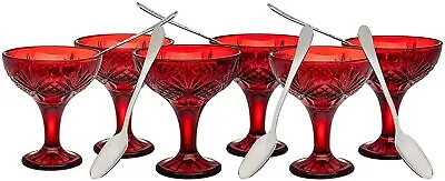 Set Of 6 Red Crystal Stemmed Tasters  W/ Stainless Steel Spoons Dublin Shannon • $32.99