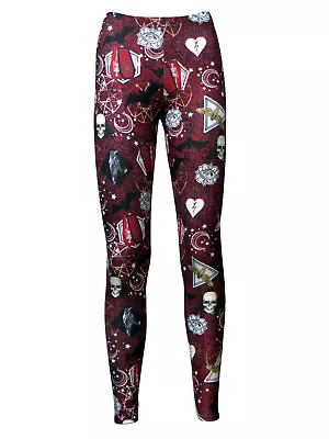 £19.99 • Buy Gothic Bats Moon Crows Pentagram Broken Heart Skeleton Skulls Printed Leggings