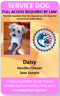 $7.99 • Buy Service Dog Handler ID Card Printed In Vivid Full Color Mailed Out Same Day