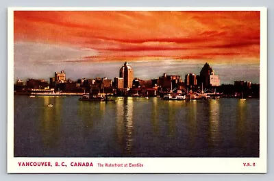 Waterfront At Eventide Skyline View Vancouver Canada VINTAGE Postcard • $8.37