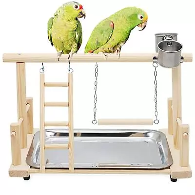 Wood Parrot Play Stand Bird Playground Perch Gym Playpen Ladder With Feeder • $39.49