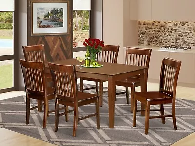 7pc Capri Dinette Kitchen Dining Table W/ 6 Norfolk Wood Seat Chairs In Mahogany • $895