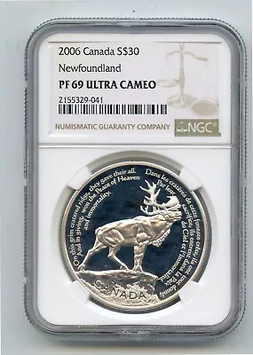 2006 Canada $30 Silver Proof Caribou Newfoundland Memorial Coin (PF69UltCam) NGC • $28
