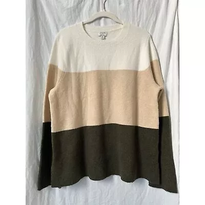 J. Crew Ivory Beige Green Color Block Extra Soft Long Sleeve Pullover Sweater XL • $18