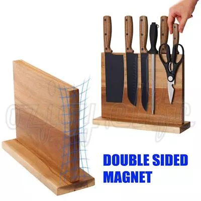 Wood Magnetic Knife Holder Storage Cutlery Stand Rack Block Kitchen Bar Tool OZ • $32.55