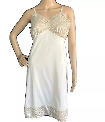 Vintage Van Raalte Lace Slip Dress Lace Nylon Ivory White Negligee 34 S/M Glam • $27