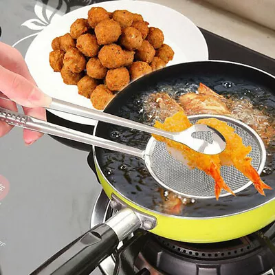 Oil Frying Clamp Filter Stainless Steel Spoon Vegetables Fried Food Strainer • £3.92
