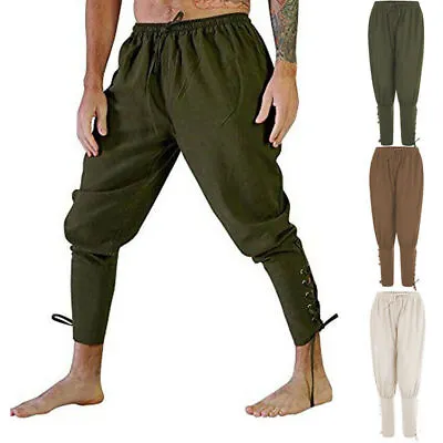 NEW Mens Medieval Viking Pirate Horseman Costume Lace Up Pants Trousers Loose • $21.70