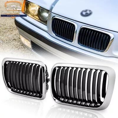 Chrome Frame Black Front Kidney Grille Grill For BMW 3 Series E36 M3 1997-1999 • $40.98