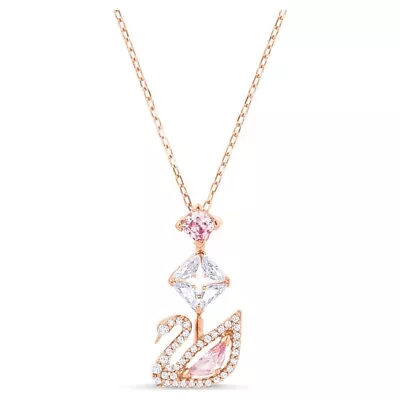 Swarovski Dazzling Swan Y Necklace Swan Pink Rose Gold-tone Plated  5473024 • $84.99
