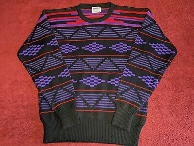 Vintage 80s 90s Meister Sweater M Pullover Wool Blend Geometric Diamond Triangle • $29.99