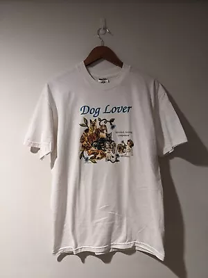 Vintage 90s Dog Lover Pug Beagle Dachshund Animal White Large T-Shirt • $29.99