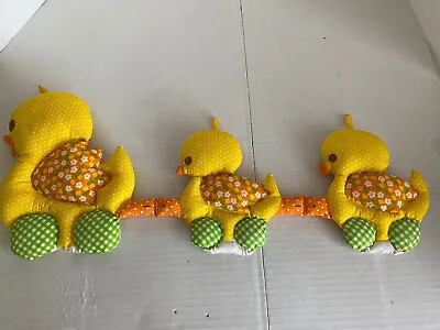 Vintage Plush Fabric Wall Décor Hanging Ducks Mama Babies Nursery Yellow Green • $15.99