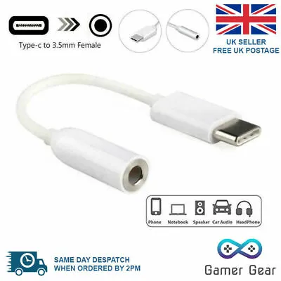 USB Type C To 3.5mm AUX Audio Headphone Jack Cable Adapter All Samsung Type-C • £3.75