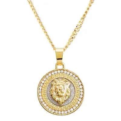 Men's Gold Tone Lion Head Mini Medallion Pendant 20 Inch Cuban Chain Necklace  • $10.99