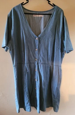 $15 • Buy Denim Grunge Dress 18 - Acid Pre-fade Button Up Vintage Inspired ASOS UK20
