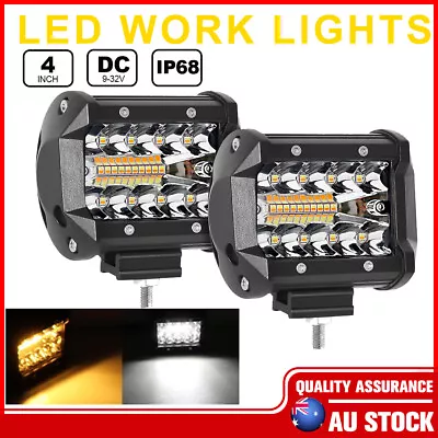 2X 4 Inch LED Work Light Bar Pod Flood Spot Driving Lamp White&Amber Reverse 12V • $35.99