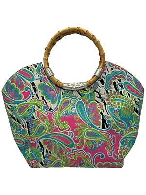 The Bag Lady - Mudpie Paisley Beach Tote Bag With Bamboo Handles • $17.10