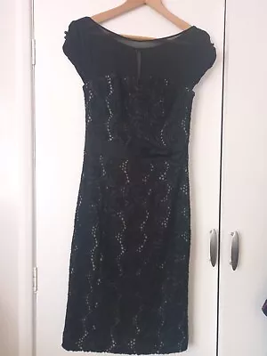  Vintage Karen Millen Black Lace Pencil Wiggle Madmen Dress Size 10 • £6