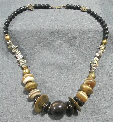 Vintage Boho Shell Horn Wooden Metal Graduated Beads Necklace  • $5.99