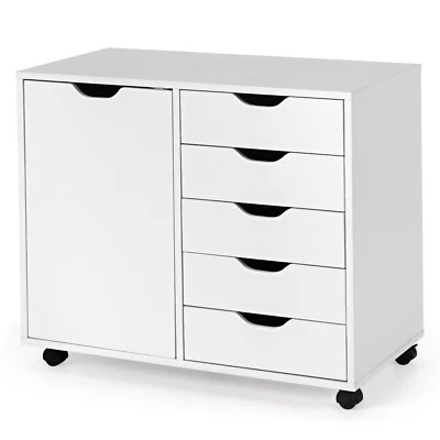 $139.95 • Buy Giantex 5-Drawer Storage Cabinet Mobile Printer Stand Dresser Wheel Modern White