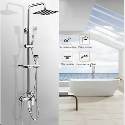 8  Wall Mount Chrome Shower Faucet Set Rainfall Hand Shower Tub Filler Mixer Tap • $59.99