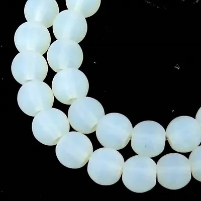 50 Frosted Sea Glass Round / Rocaille Beads Matte White Opalite 6mm • $4.50