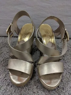 Michael Kors Resort Collection Giovanna Gold Rafia Espadrille Wedge Sandal  6.5  • $20