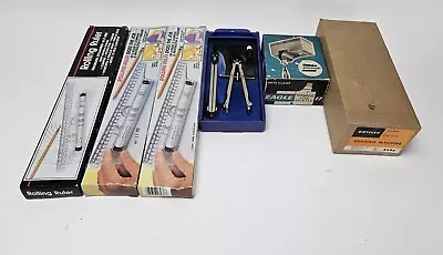 Vintage Drafting Engineering Tool Lot Compass Rolling Rulers Erasing Machine • $23.99