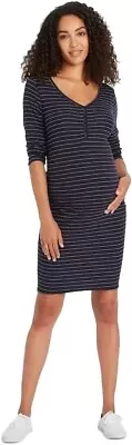 Ingrid & Isabel Maternity Size Large 3/4 Sleeve Ribbed Navy Blue Striped Dress • $14.84