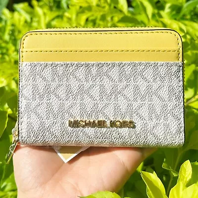 Michael Kors Jet Set Travel Medium Card Case Wallet MK Signature Daffodil Yellow • $59