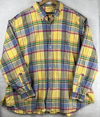 $34.99 • Buy Polo Ralph Lauren 4XB Men’s Long Sleeve Cotton Button Down Blue & Yellow Plaid