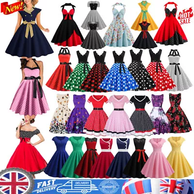 £6.29 • Buy Women Retro 50s 60s Swing Dress Rockabilly Evening Party Cocktail Casual Dress ✔