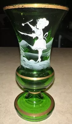 Fenton Mary Gregory Hand Painted Emerald Green Art Glass Bud Vase 1970's 5 7/8” • $29.99